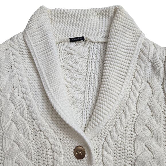 Magaschoni Womens Chunky Cable Knit Fisherman Cottage Coastal Cardigan Sweater L - Picture 2 of 10